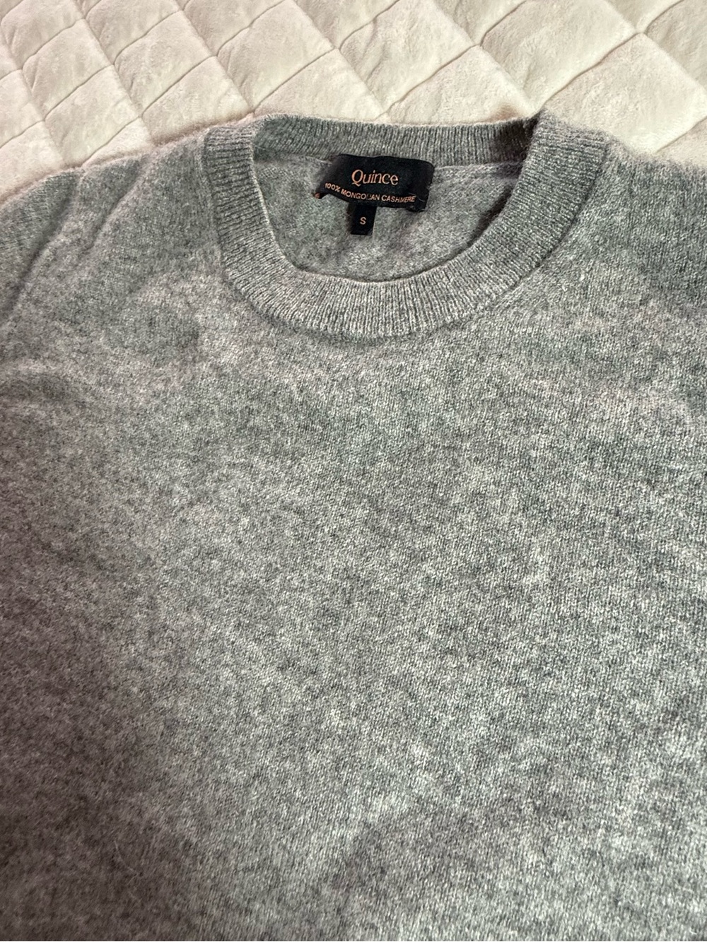 Quince 100% Mongolian Cashmere Short Sleeve Crewneck Sweater Gray Small
